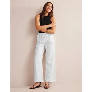 Boden Relaxed Pull On Linen Wide Leg Trousers White Sz 14